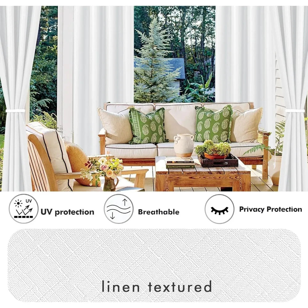 XMSJ Linen Outdoor Curtains 4 Panels Weatherproof Privacy