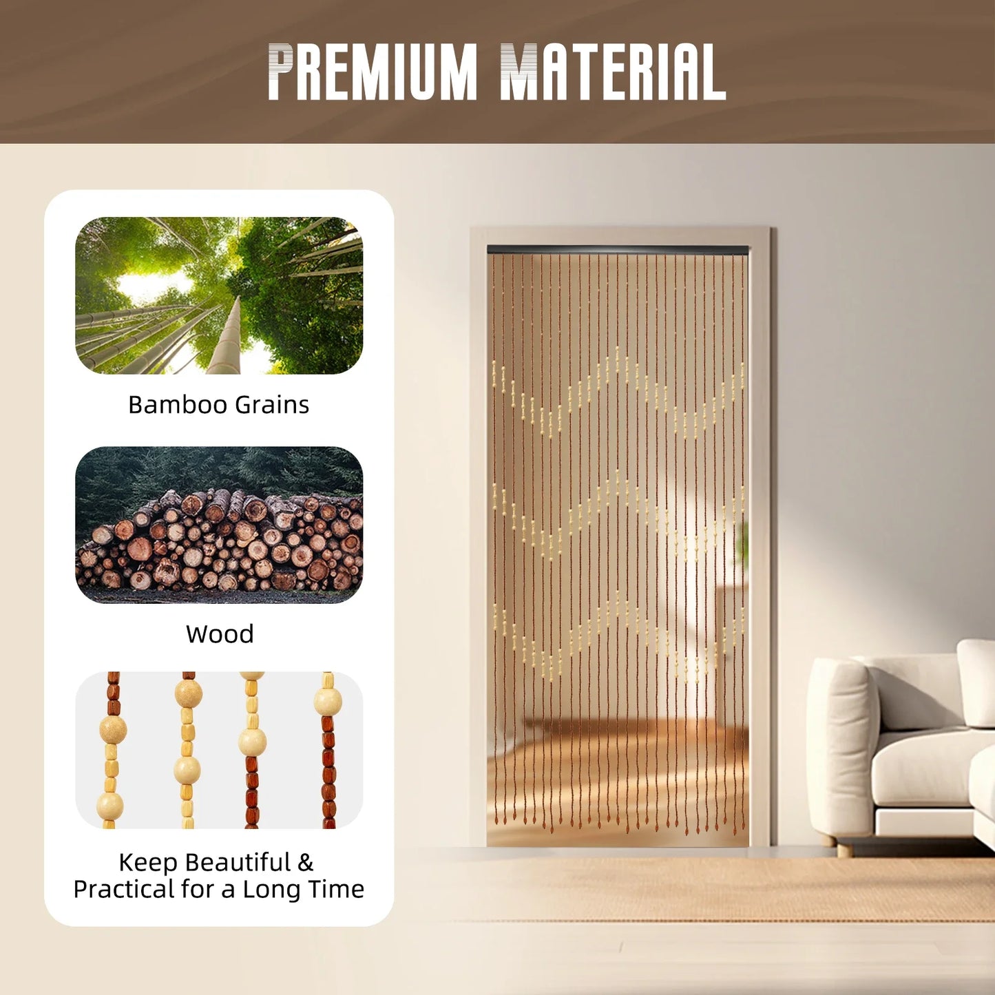 Hign Concerned Environmental Wooden Bead Curtain For Doors
