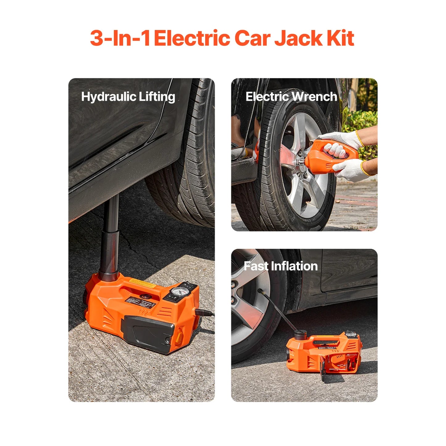 Succebuy 12V Electric Car Jack With Built-In Inflator LED Light