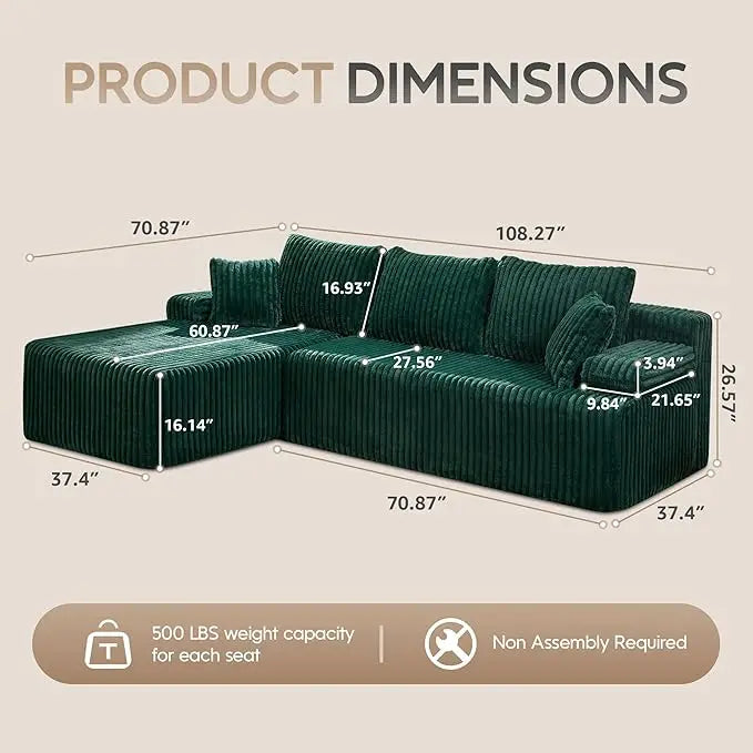 HUANZHUANG Modular L Shaped 3 Seat Sectional Sofa With Memory Foam Storage