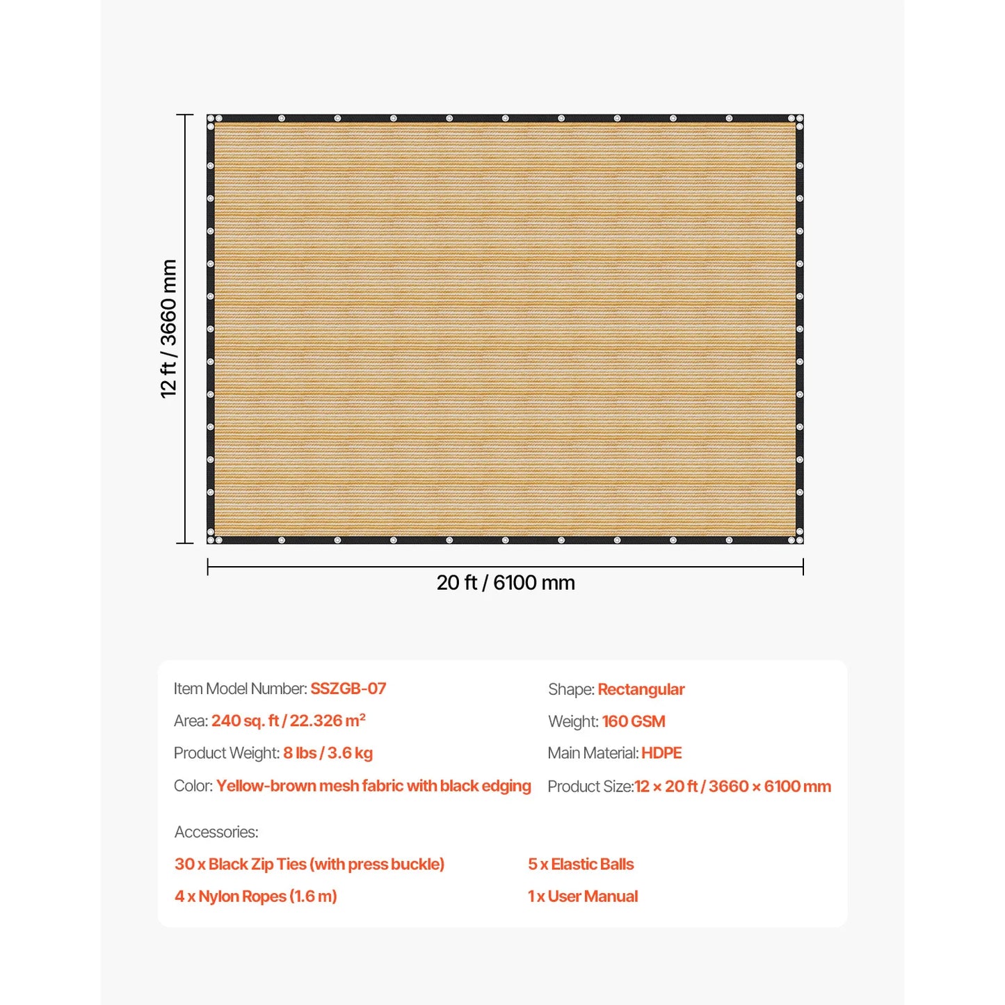 SucceBuy 90 Percent Sun Shade Cloth HDPE Canopy For Outdoors