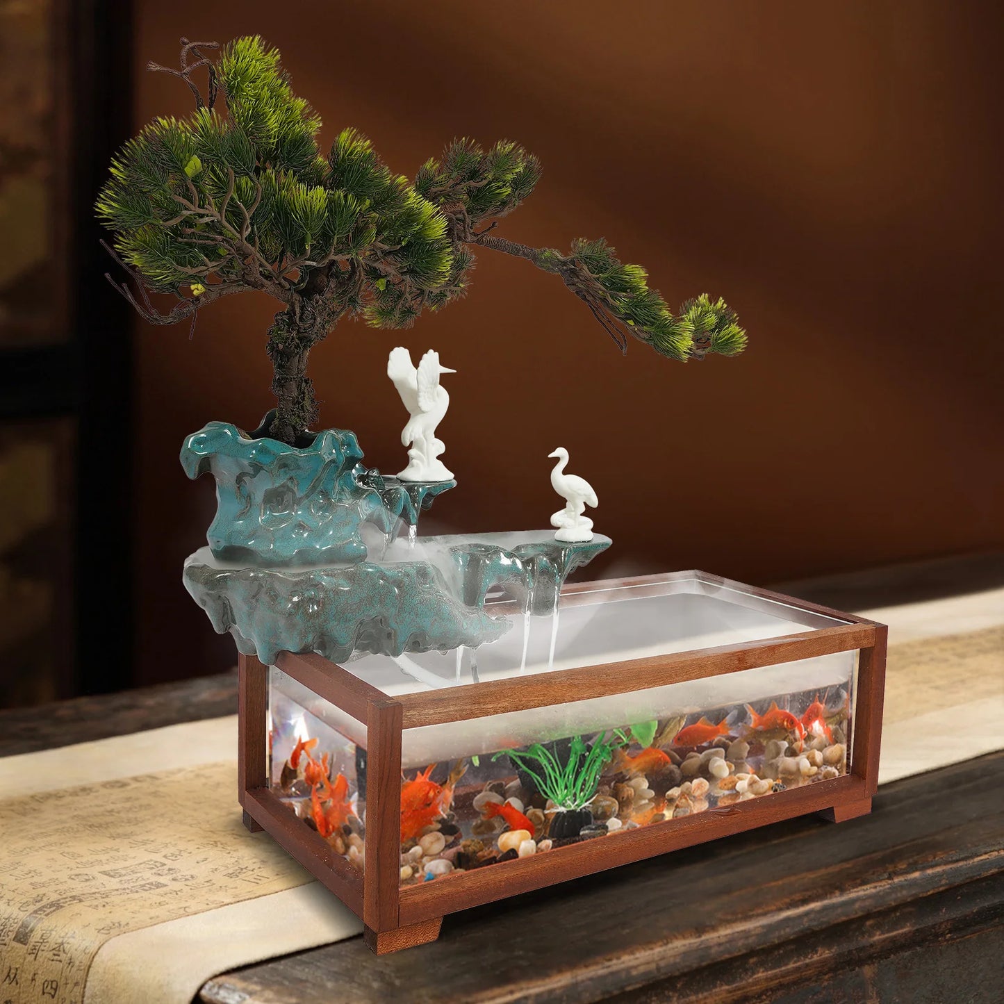 Hign-concerned Led Tabletop Fish Tank Fountain Ornament