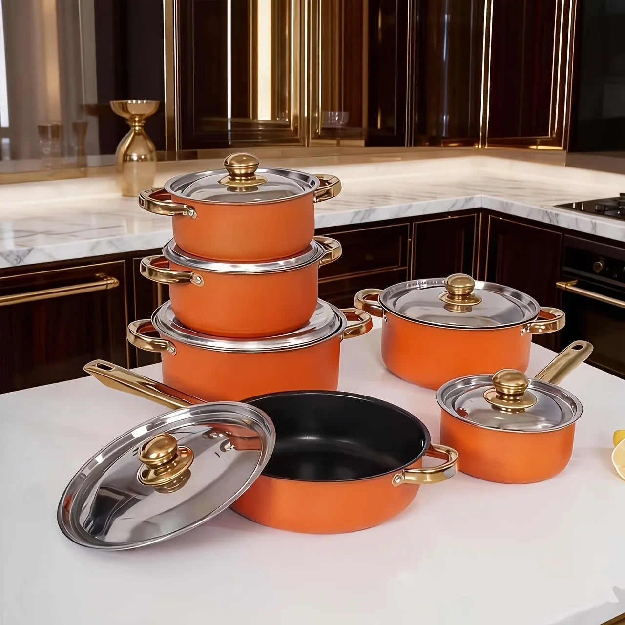 Stainless Steel Cookware Set 316 Stainless Nonstick With Golden Handles