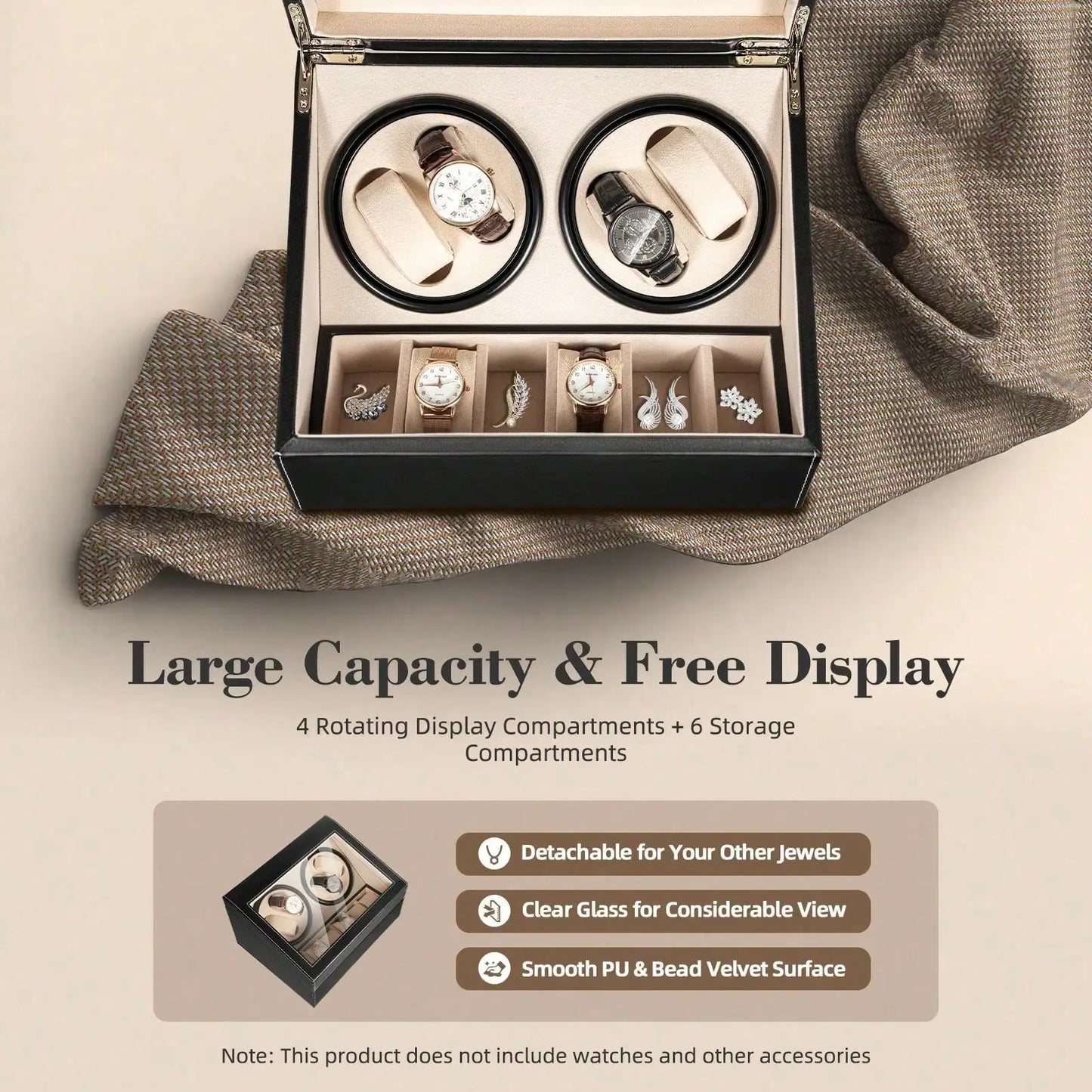 Automatic Double Rotary Leather Watch Winder Display Box