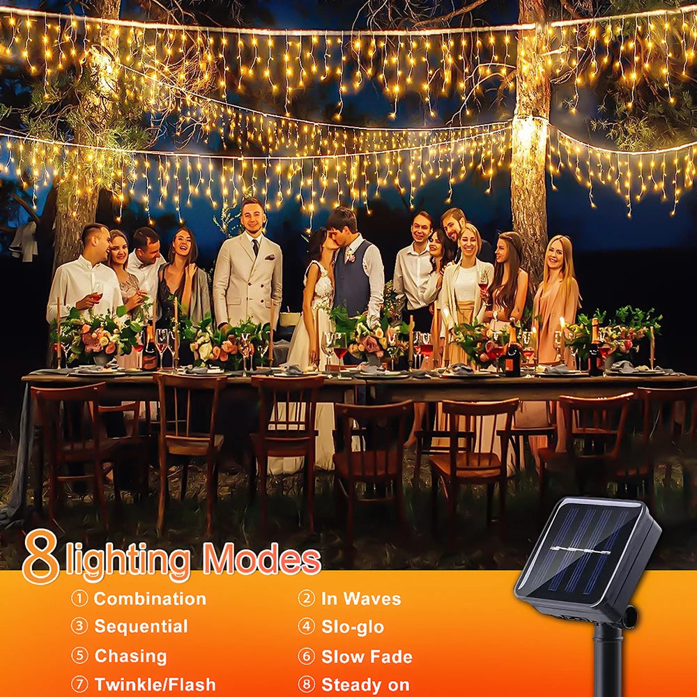 Welpur Solar Icicle Curtain Lights Waterproof 8 Modes