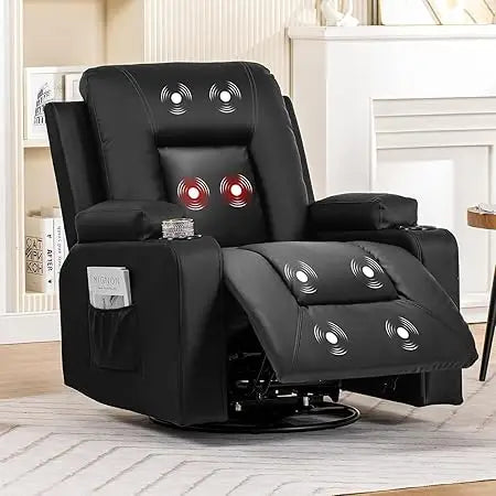 Rotary Joystick Massage Recliner With Cup Holder And Side Pockets
