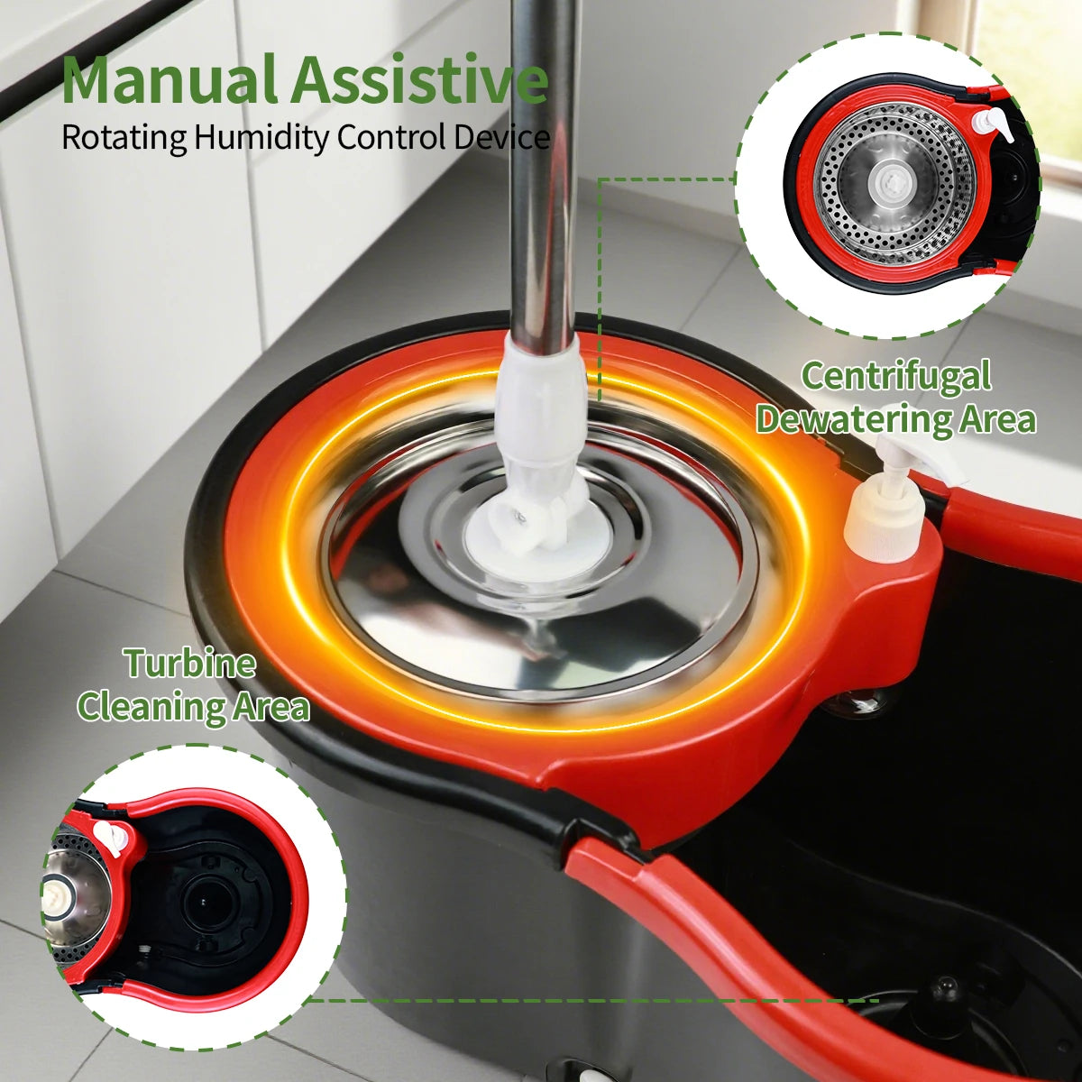 360 Degree Spin Mop System With Self Cleaning Bucket Heads