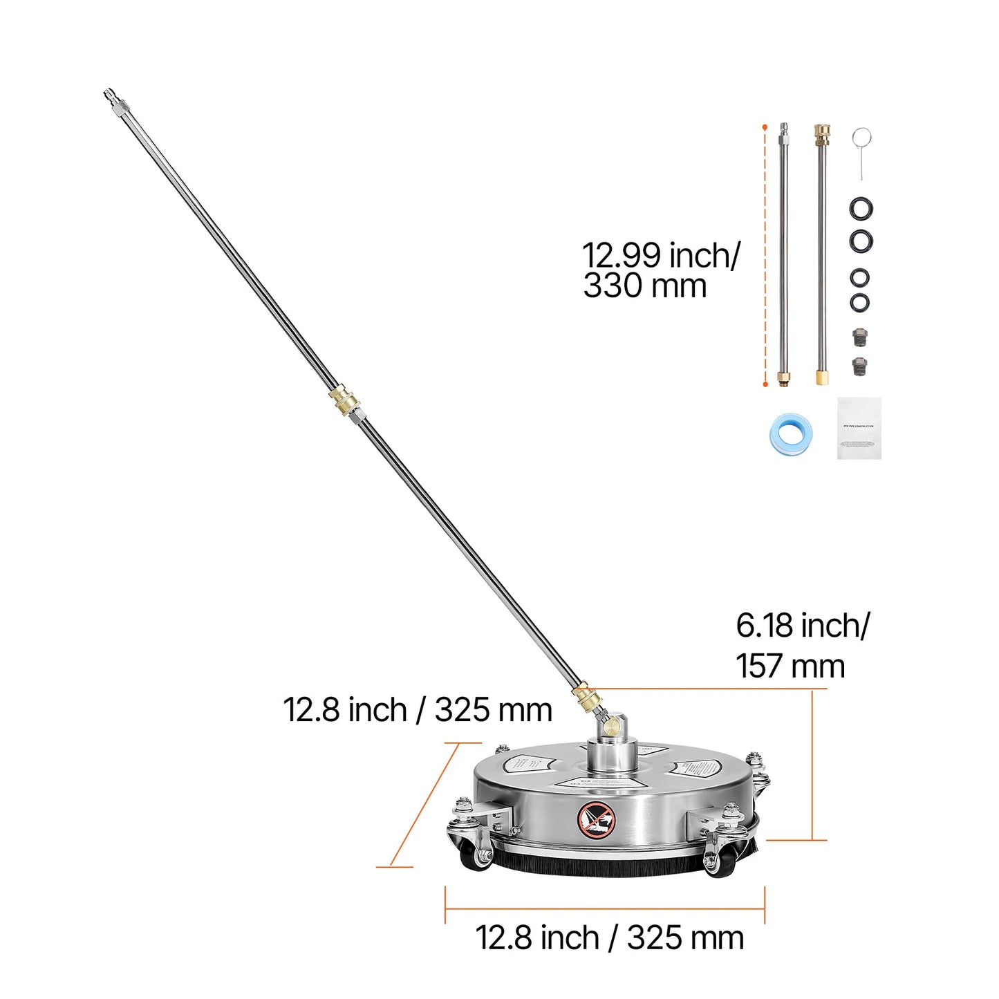VEVOR Pressure Washer Surface Cleaner PE Stainless Steel Attachments 4 Wheels