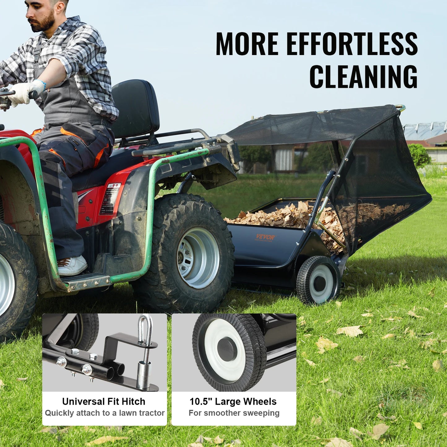SucceBuy Tow Behind Lawn Sweeper With Large Capacity