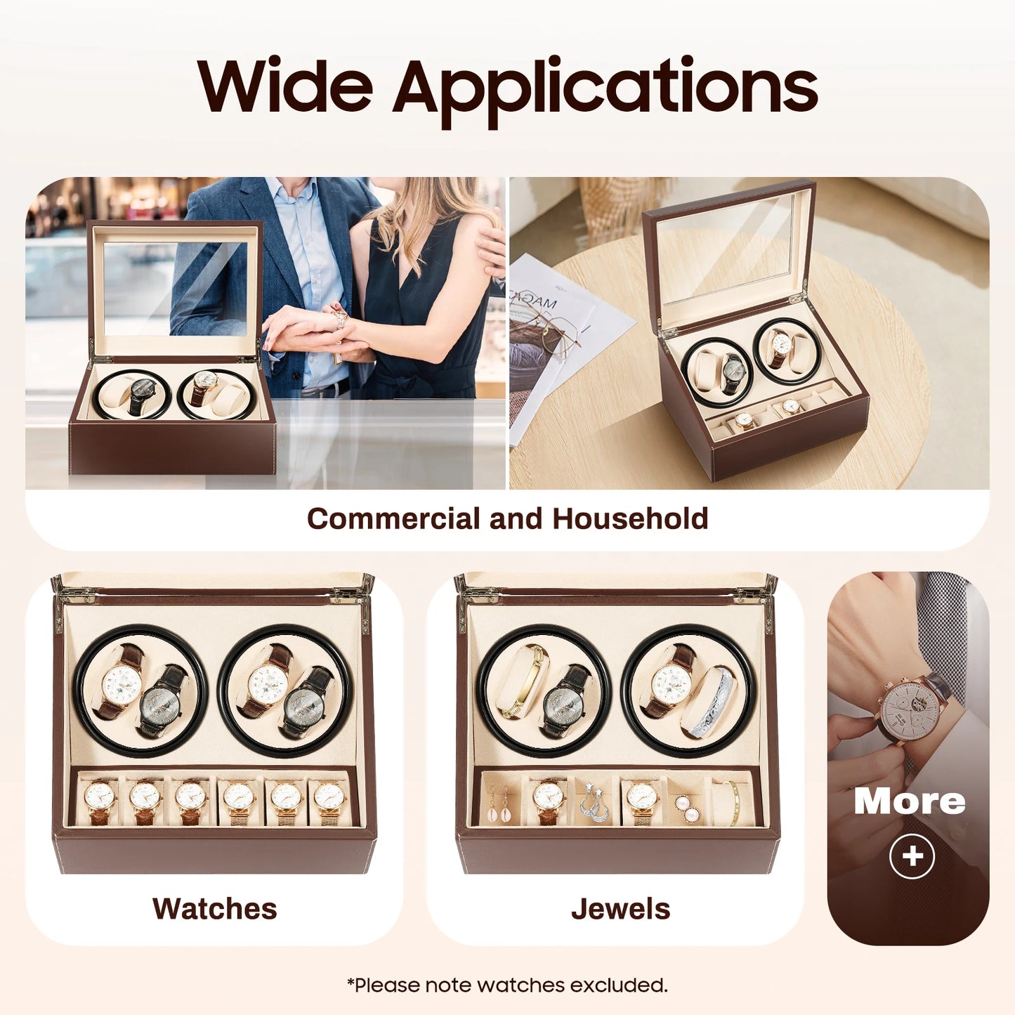 Watch Winder Automatic Rotation Velvet Display Box