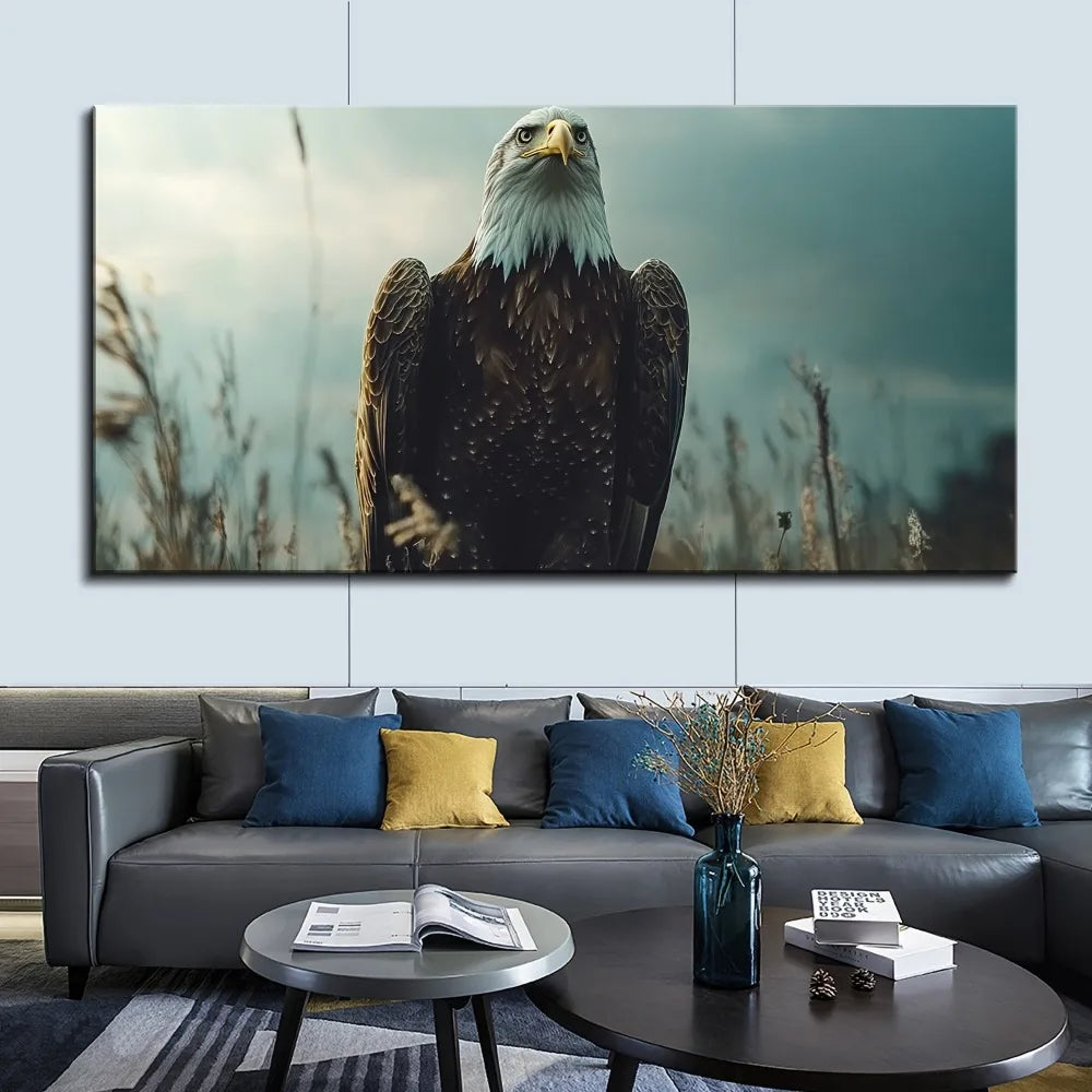Hign-concerned Pine Solid Wood Frame Eagle Fly Canvas Art