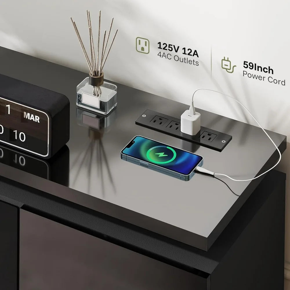 ANGDUO Fireplace TV Stand With RGB LED Lights And Outlets