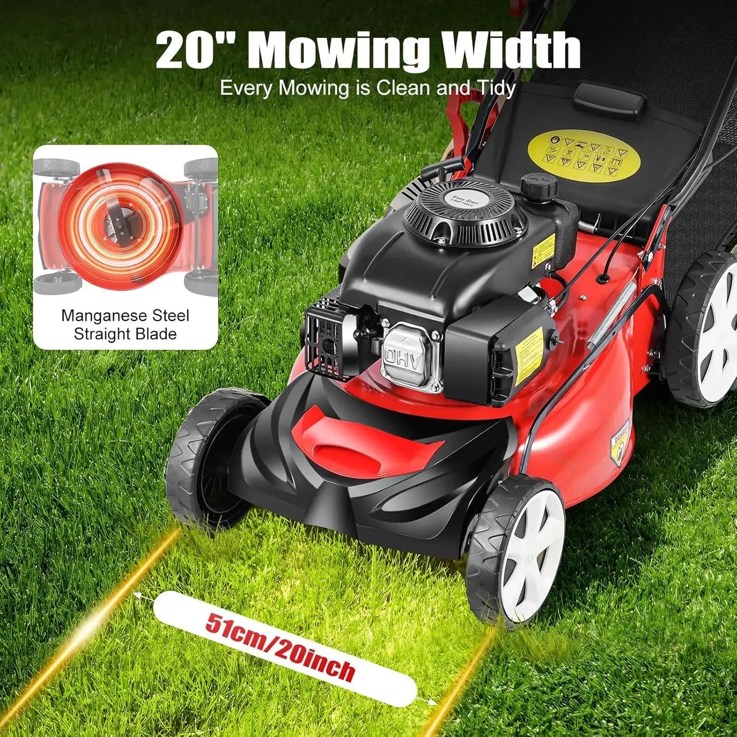 Bymaocar Gas Lawn Mower 140cc 4 Stroke 3in1 Rear Bag