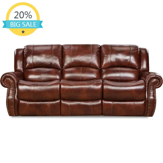 Luxurious Leather Double Reclining Sofa For Living Rooms And Man Caves Rustic