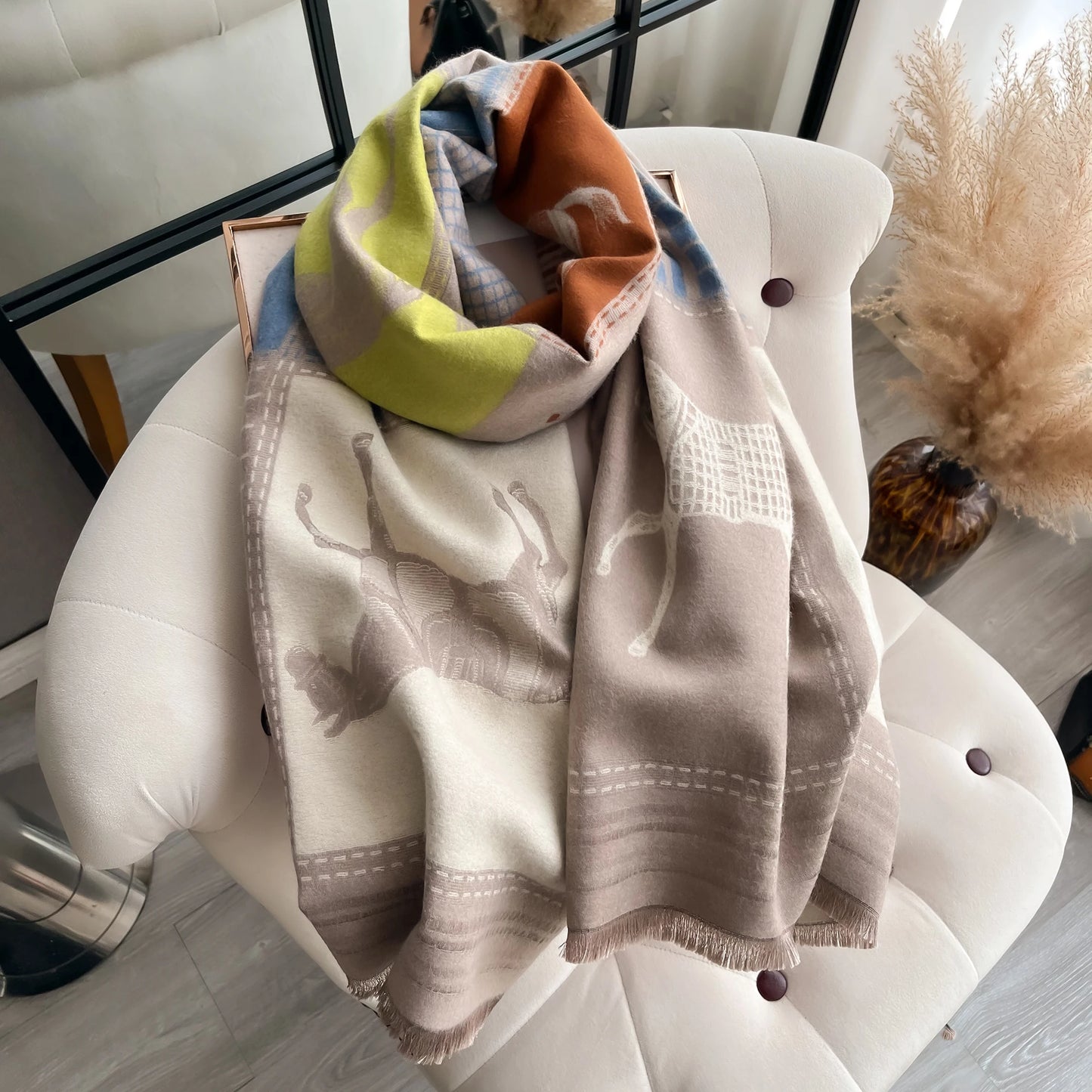 IROJEFF Luxury Winter Scarf Women Horse Print Warm Shawl