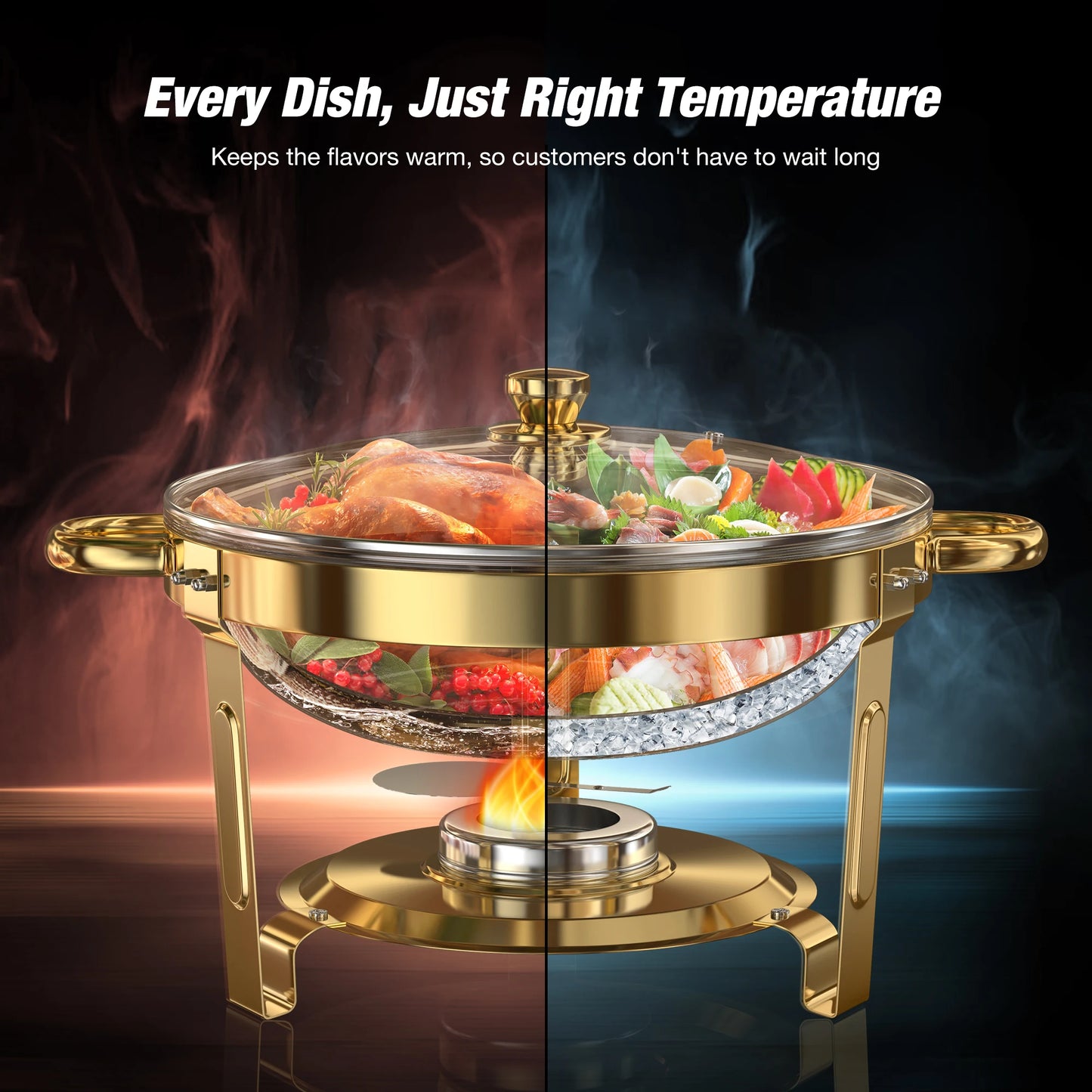 Round Stainless Steel Chafing Dishes Set For Buffet Parties