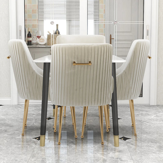 SEYNAR Modern Glam Boucle Velvet Dining Chair Set Of 4 With Rear Handle