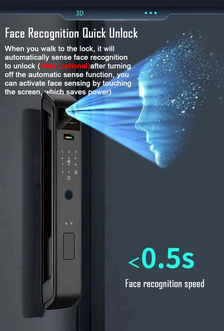 YKESDL Smart Door Lock With 3D Face Recognition And Camera