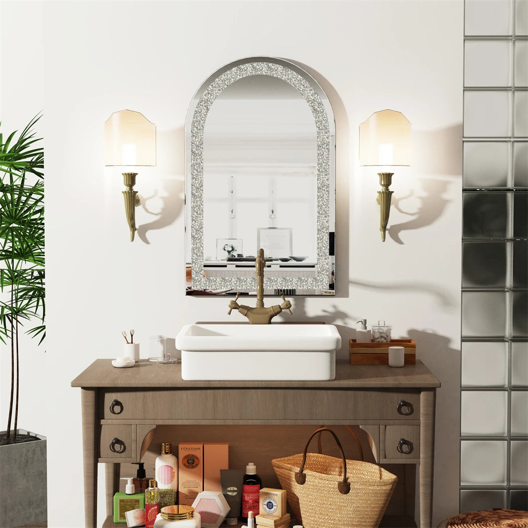 BORWARTH Crushed Diamond Crystal Glass Bevelled Wall Mirror