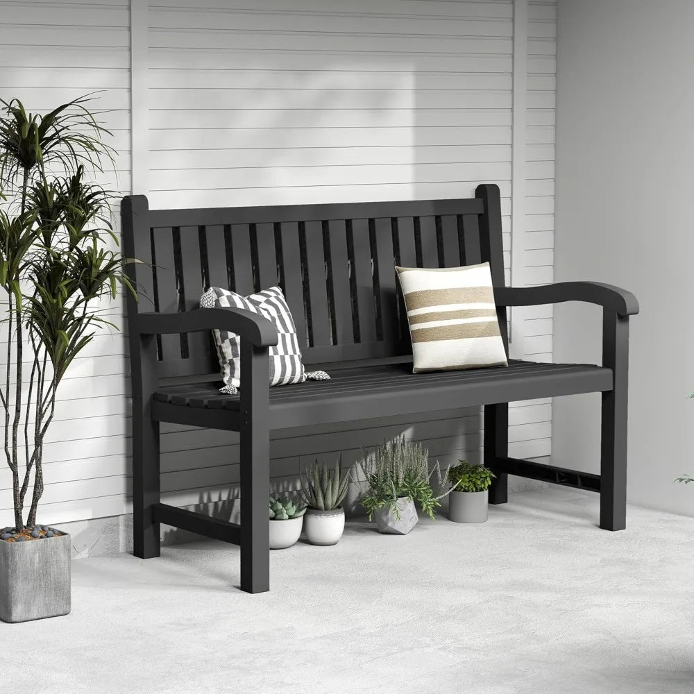 ROJIK Outdoor Bench Two Person Patio Chair Waterproof Resin Slatted