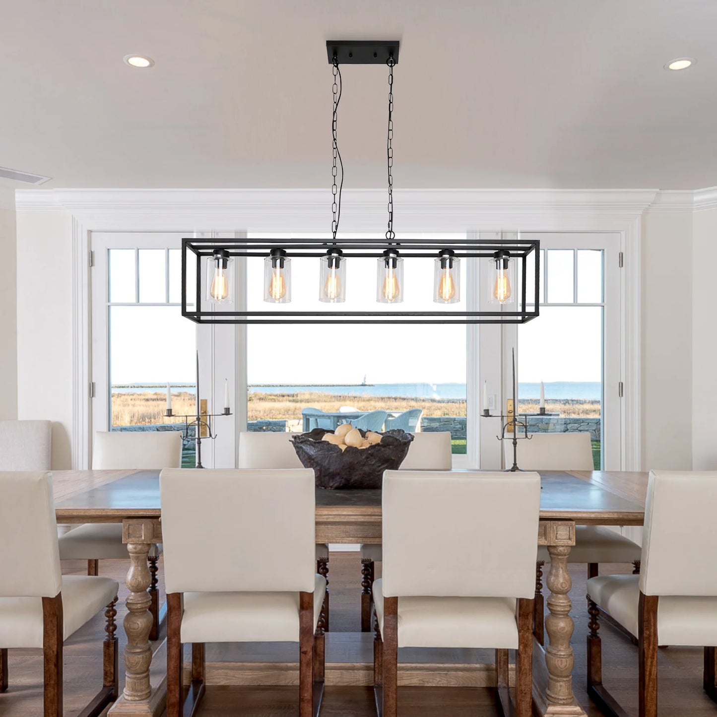 LovingC 6 Light Cage Chandeliers Glass Shade Pendant Lamps