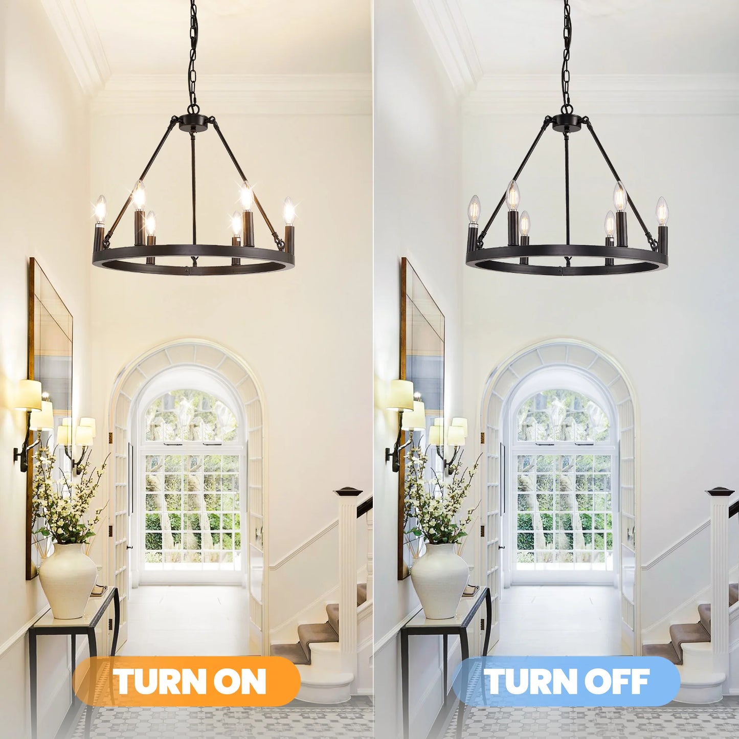 LovingC 6 Light Wagon Wheel Chandelier Rustic Farmhouse