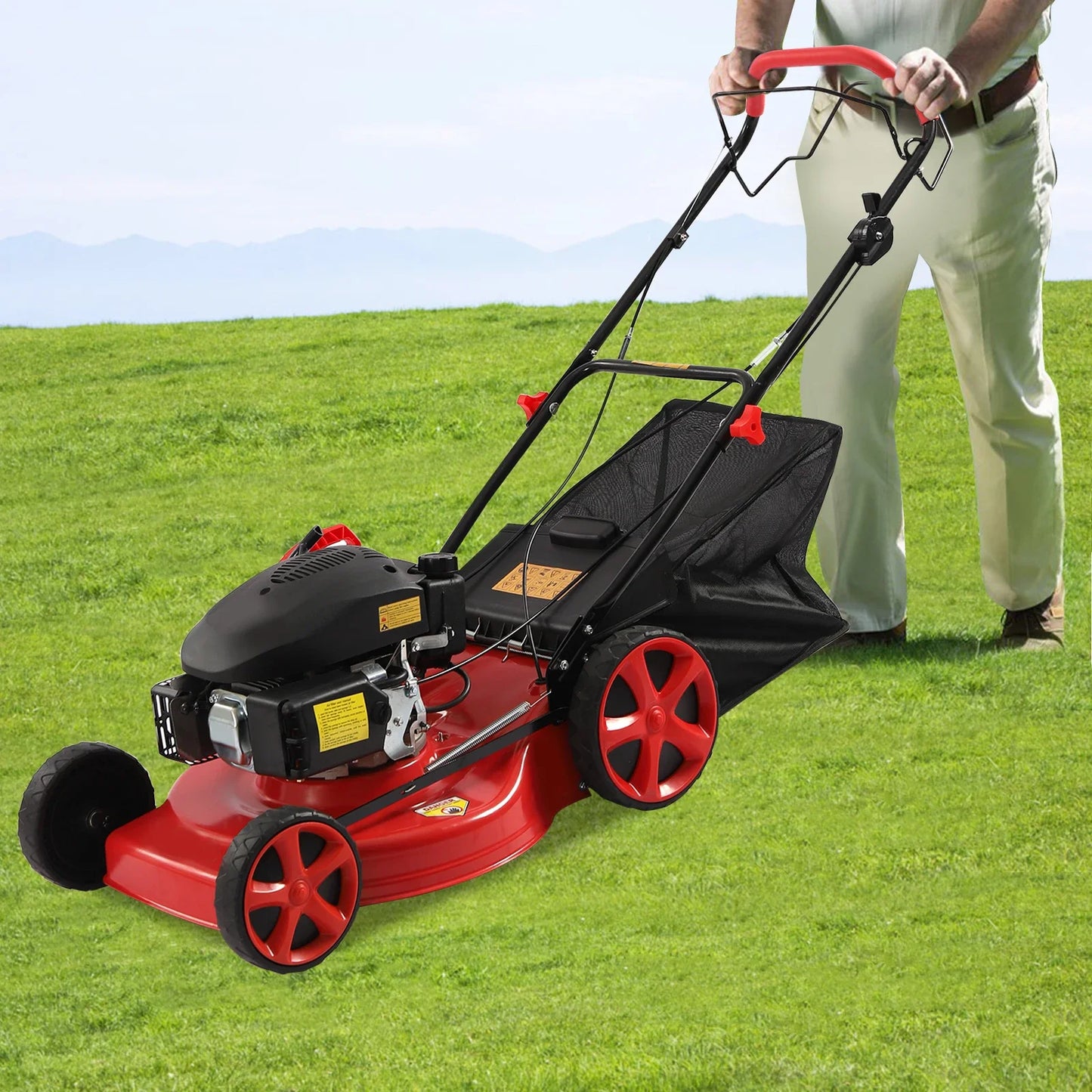 Bymaocar Gas Lawn Mower 140cc 4 Stroke 3in1 Rear Bag