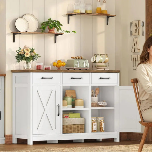 Storage Cabinet With 3 Drawers 2 Doors 2 Adjustable Shelves