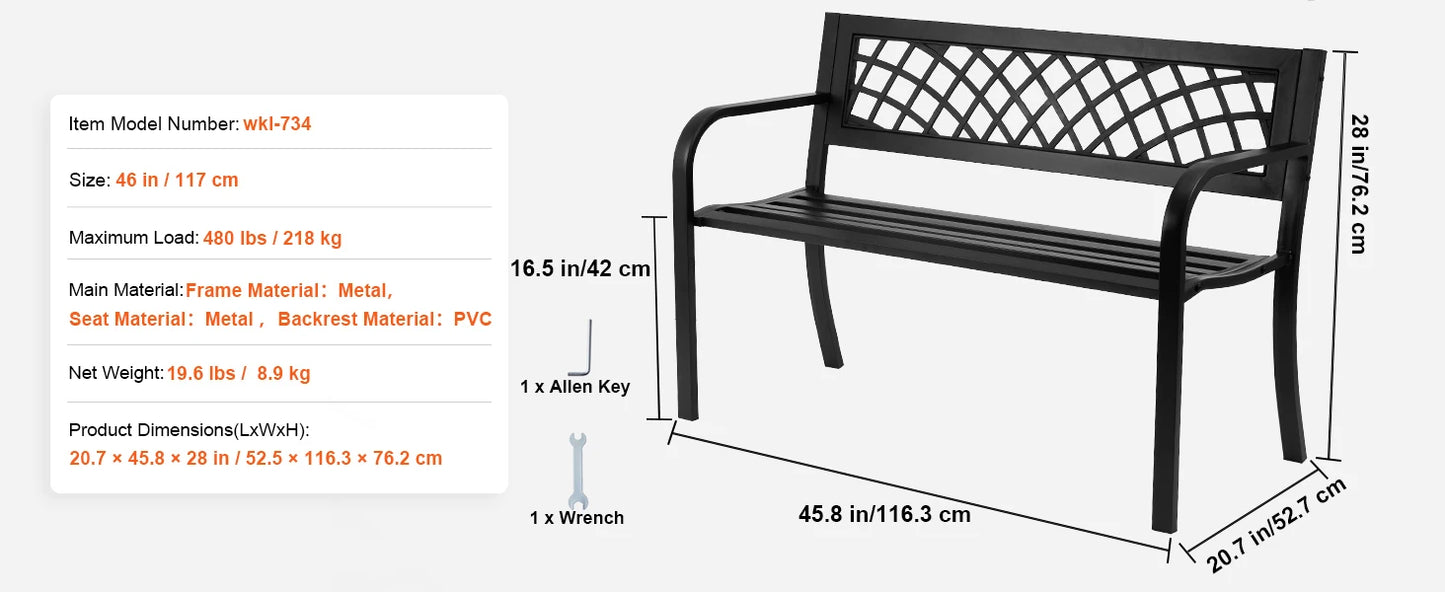 SucceBuy Outdoor Wooden Metal Garden Bench Load Capacity 480 Lb