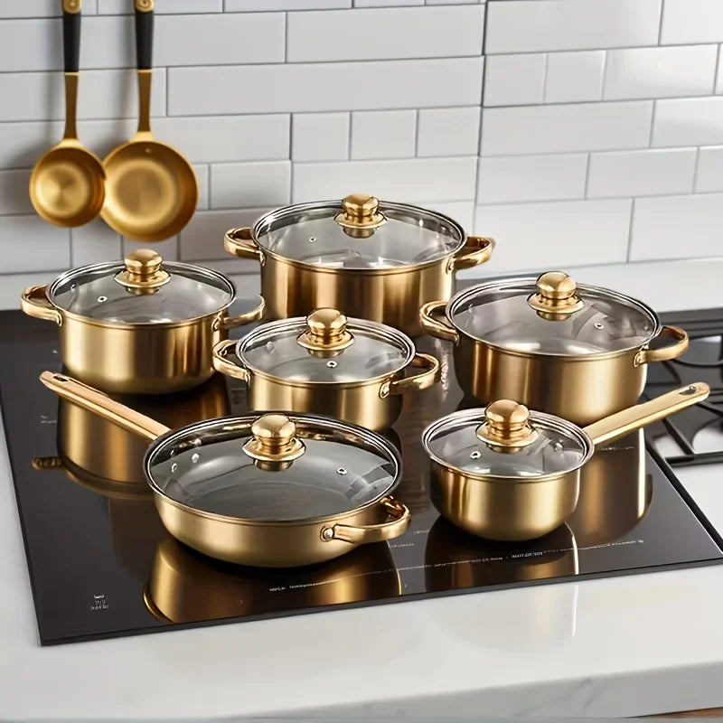 Stainless Steel Cookware Set 316 Stainless Nonstick With Golden Handles