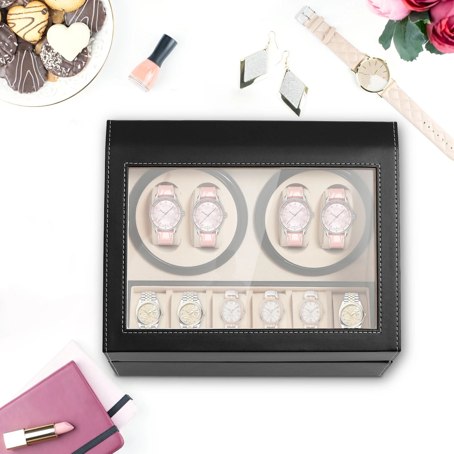 Watch Winder Automatic Rotation Velvet Display Box