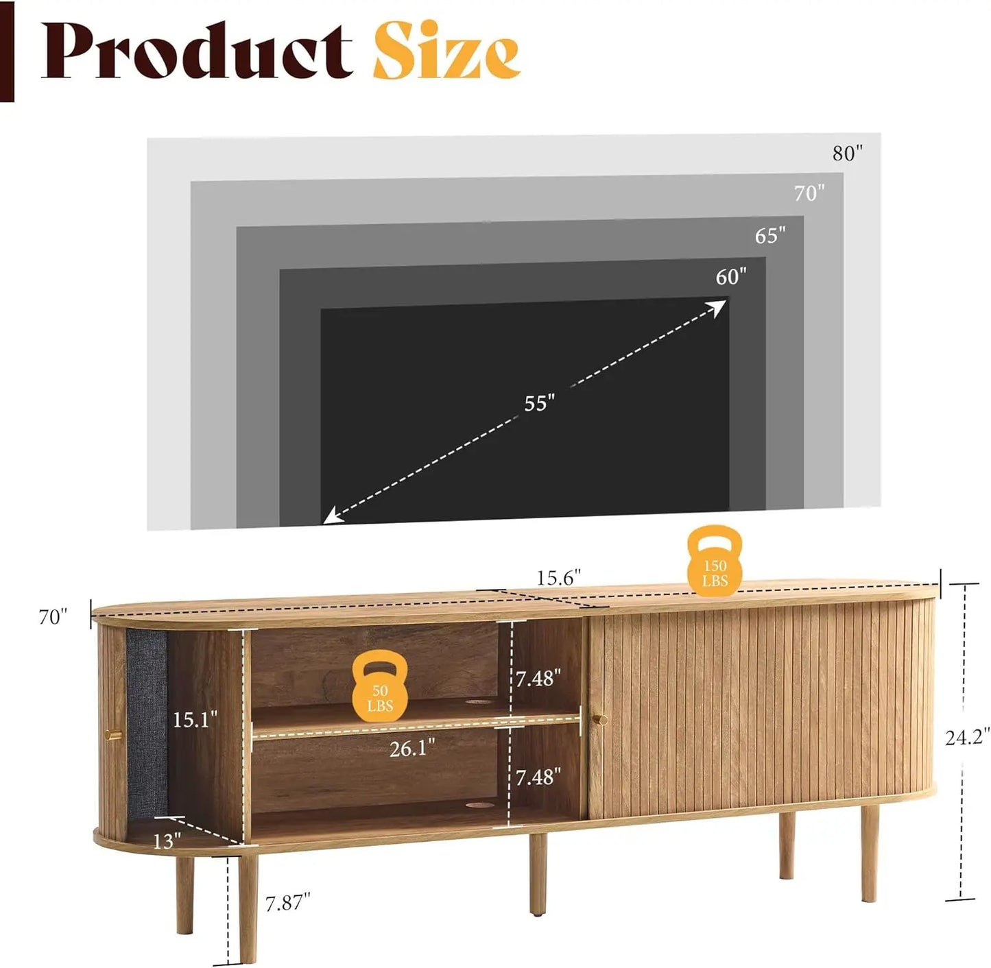 Mid Century Modern Fluted Wood TV Stand With Storage