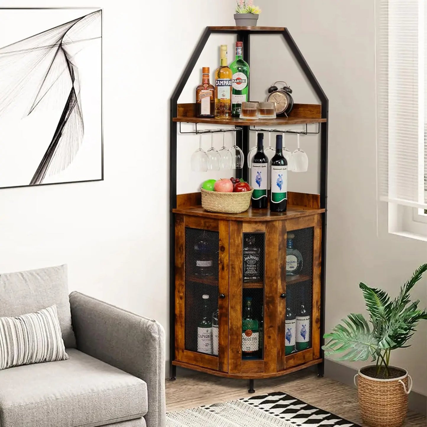 XMSJHignconcerned Corner Bar Cabinet 5 Tier Wine Storage