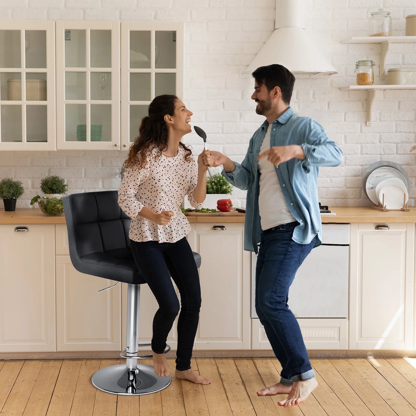 JHK PU Leather Bar Stools With Metal Frame Upholstered Backrest