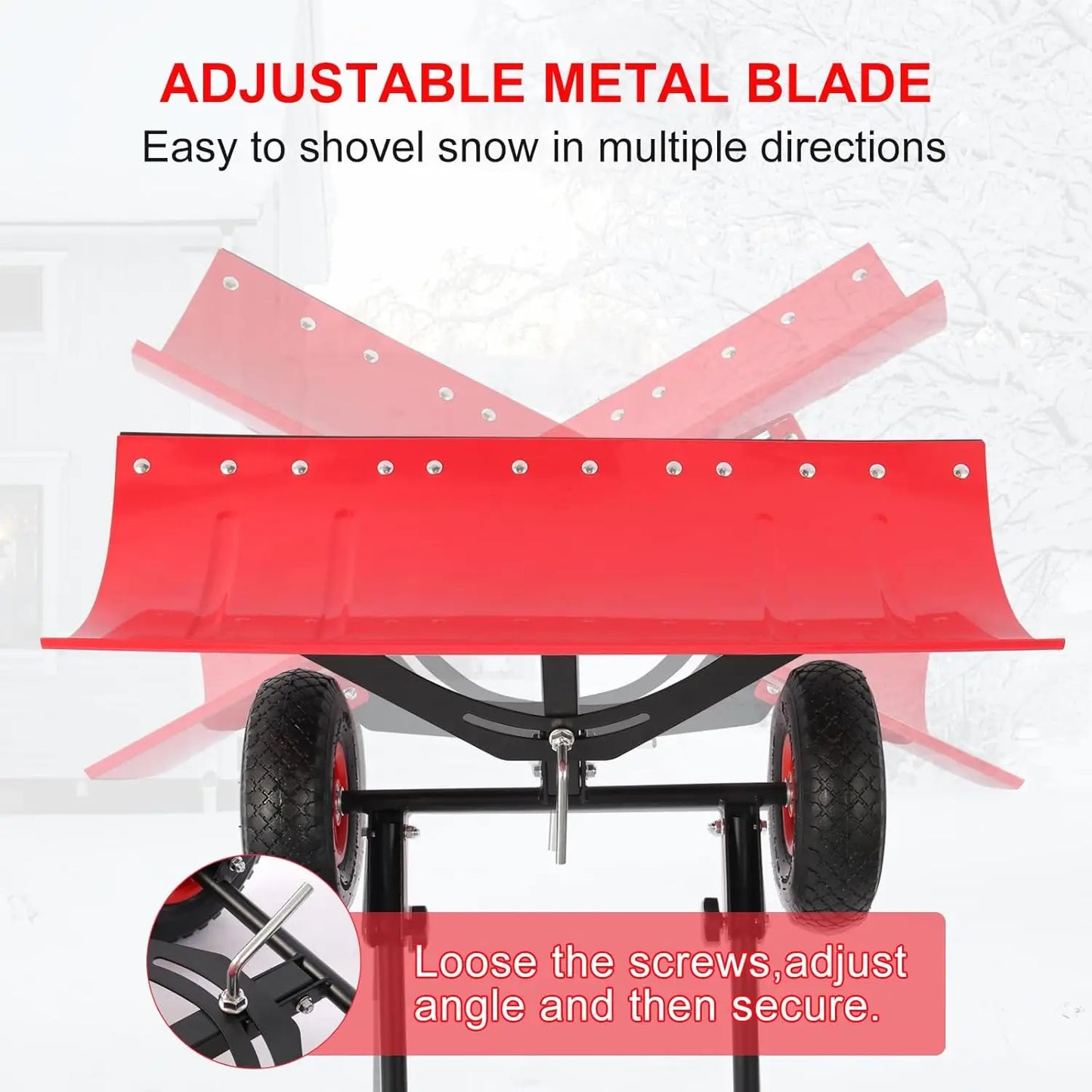 Snow Shovel With Wheels Metal Blade Adjustable Angled Handle