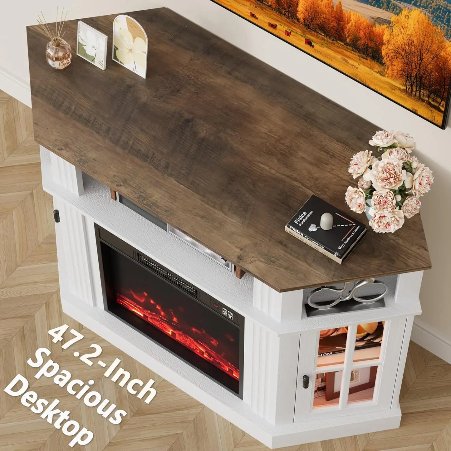 Modern Corner Fireplace TV Stand Entertainment Center With Electric Fireplace