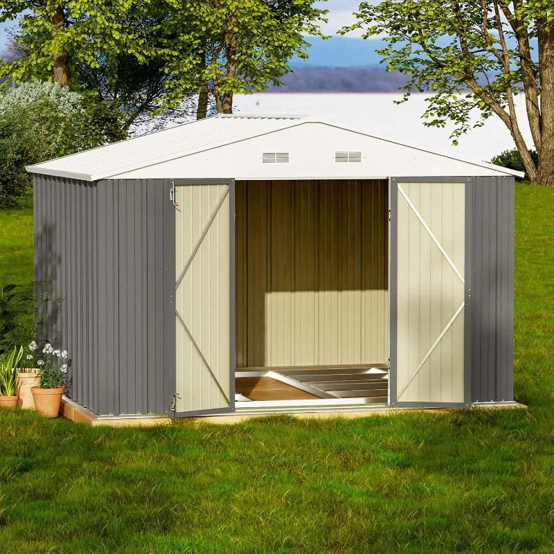 Outdoor Steel Storage Shed With Lockable Doors For Tools