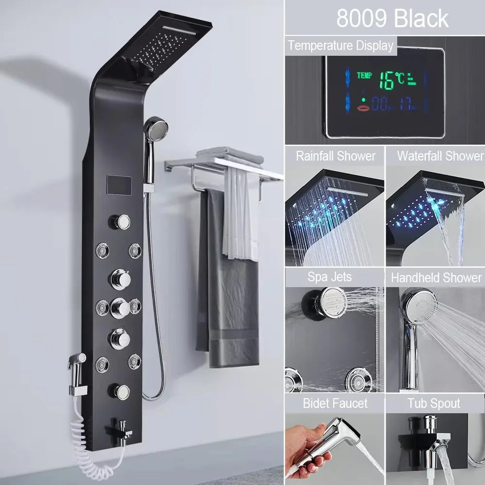 MYQualife LED Rainfall Waterfall Shower Panel System