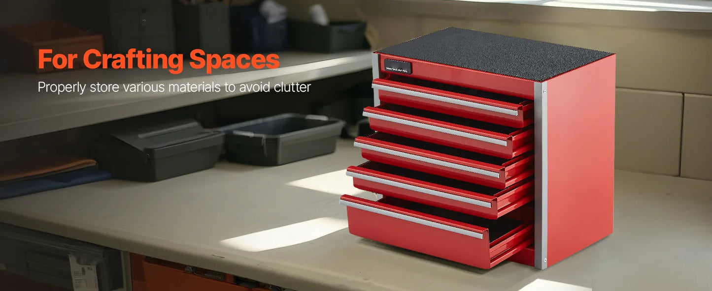 SucceBuy Five Drawer Metal Tool Box With PP Feet Storage