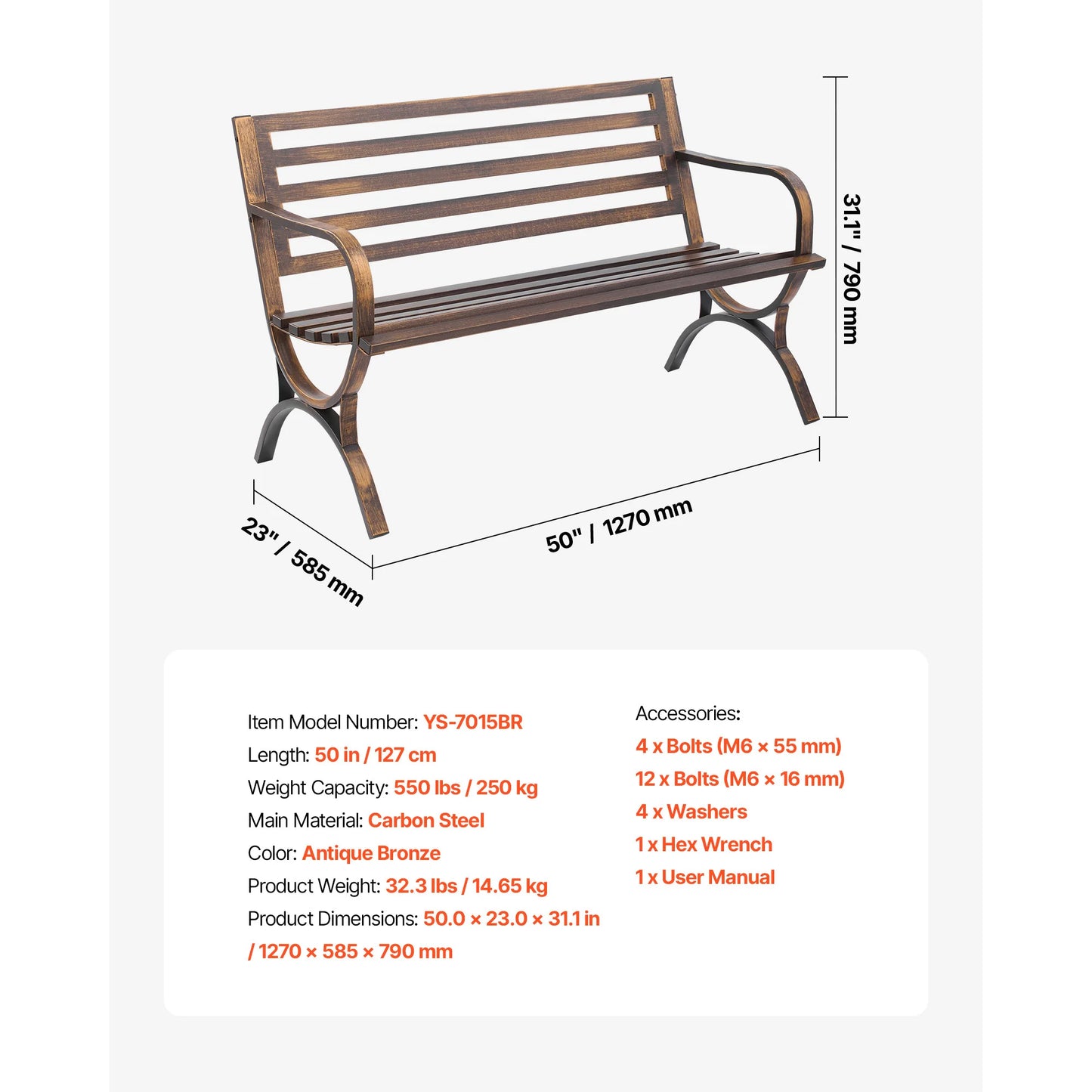 SucceBuy Outdoor Wooden Metal Garden Bench Load Capacity 480 Lb