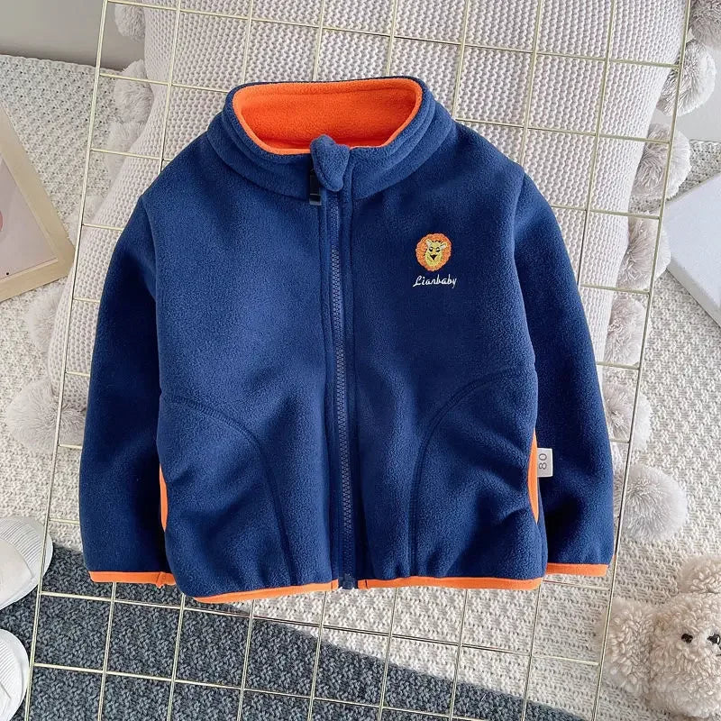 SEUONMCN Polar Fleece Hooded Cardigan Jacket For Kids Winter