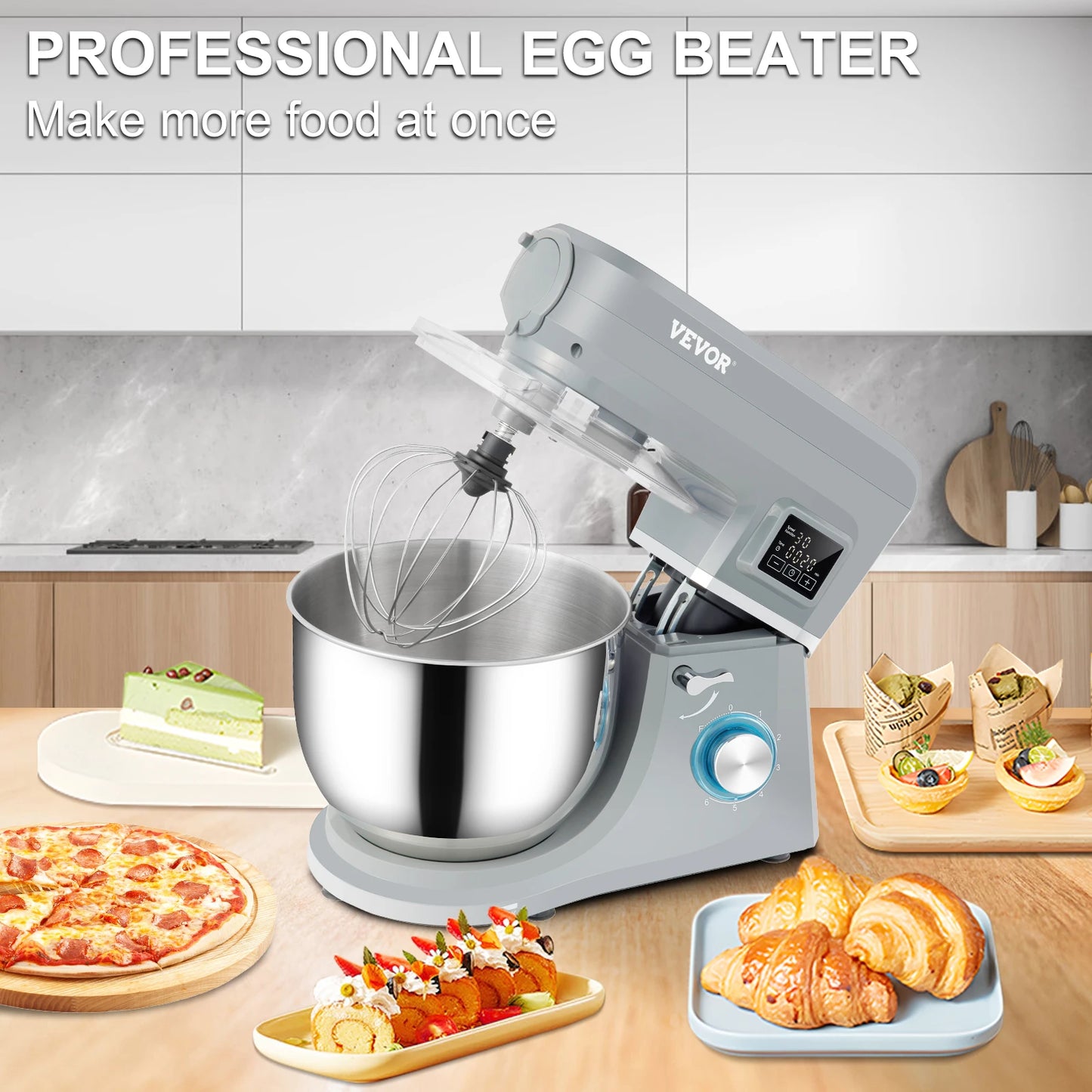 VEVOR 7.4 Qt 5 In 1 Stand Mixer With LCD Digital Screen