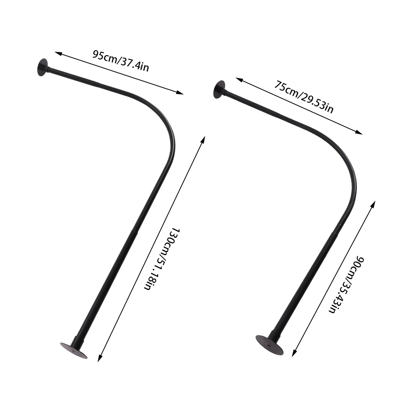 Stainless Steel L Shape Telescopic Shower Curtain Rail No Drilling With Rings