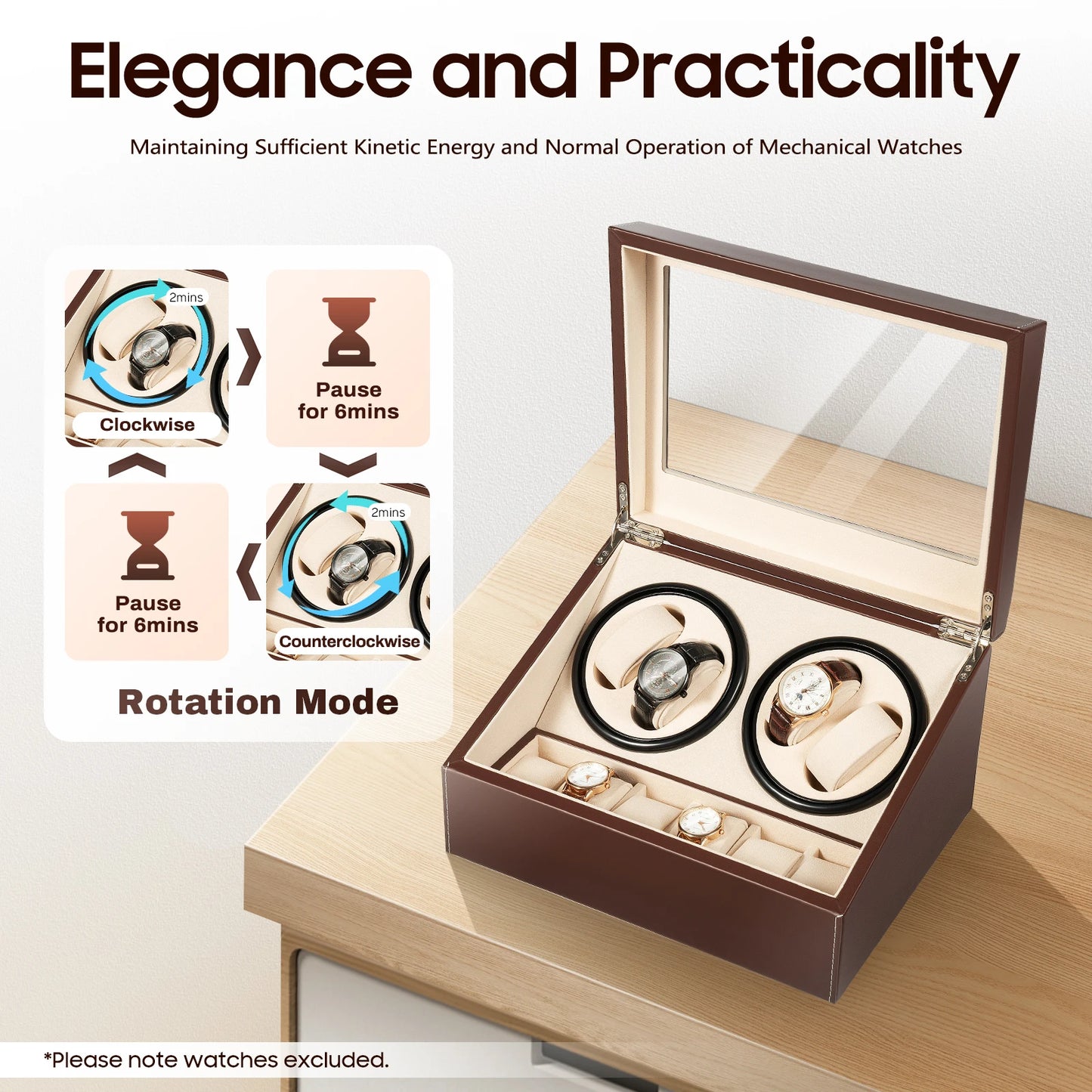 Watch Winder Automatic Rotation Velvet Display Box