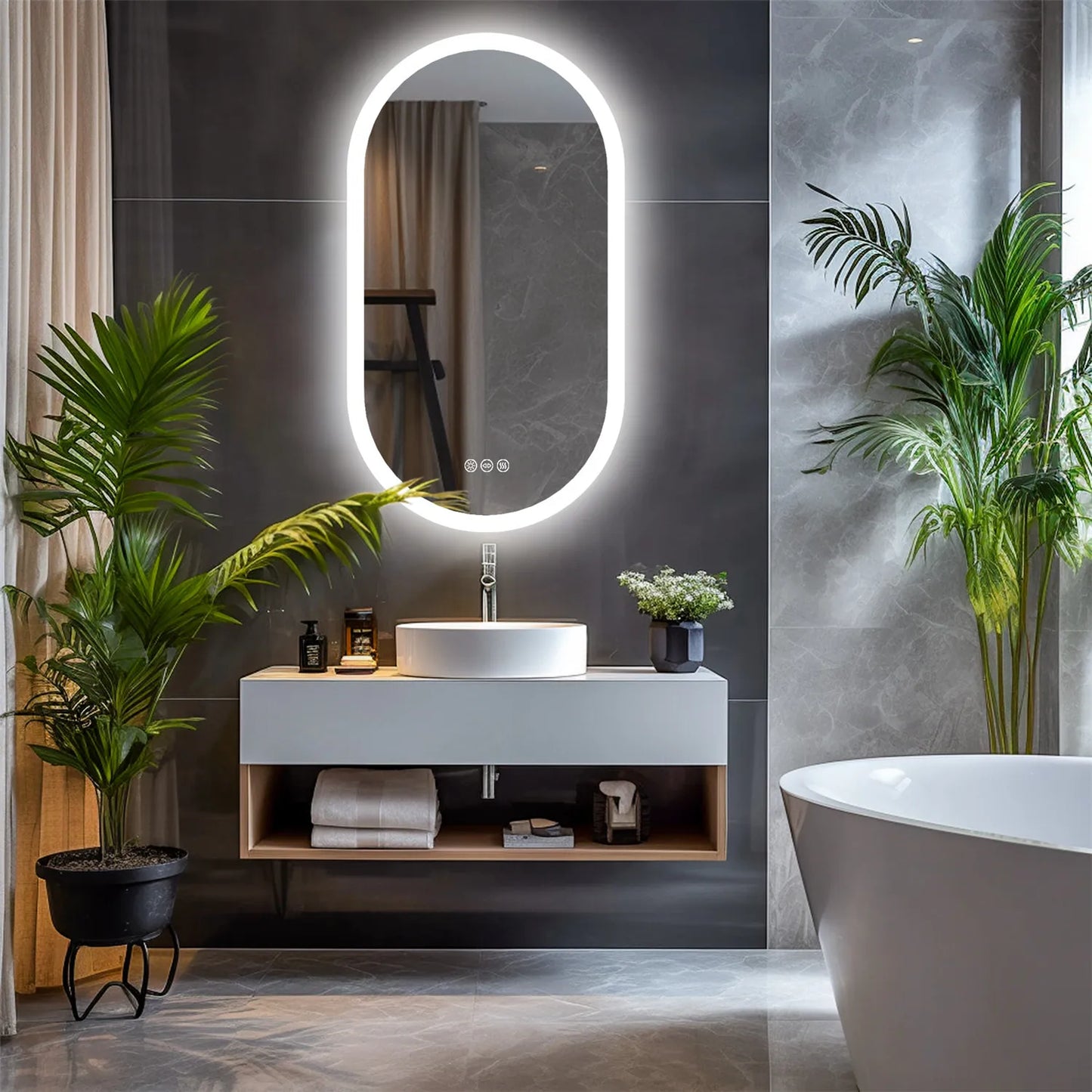 Wisfor Backlit Smart LED Bathroom Mirror Dimmable Anti Fog