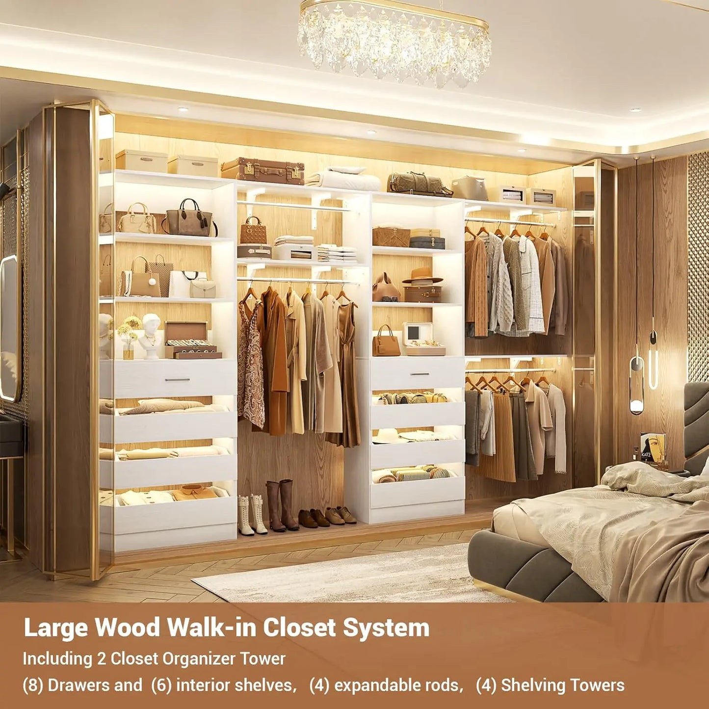 Aheaplus Closet System With 8 Wooden Drawers Organizer
