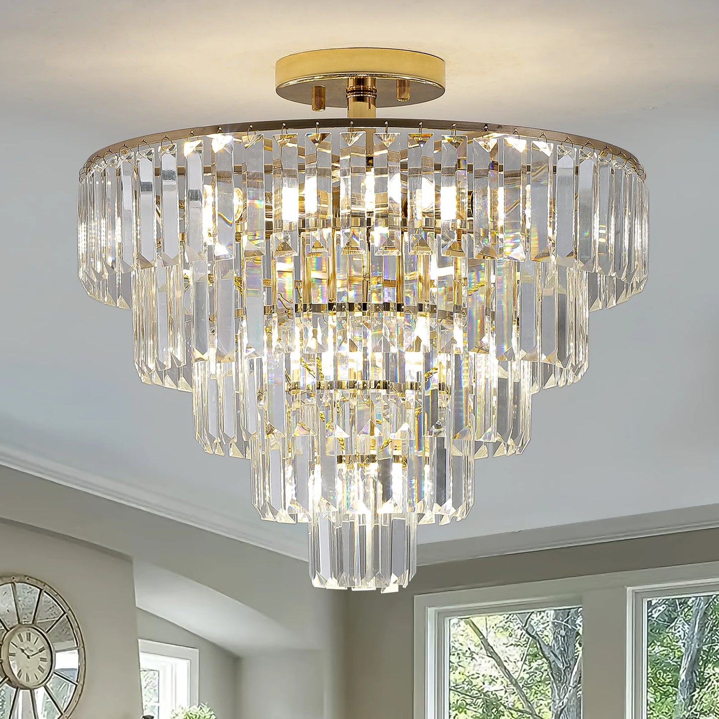ARLGSITE Luxury Crystal Flush Mount Chandelier Light