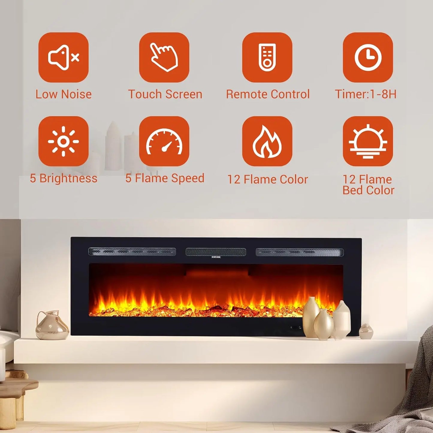 HiMISSH Wall Mounted Electric Fireplace With Remote And Touch Screen