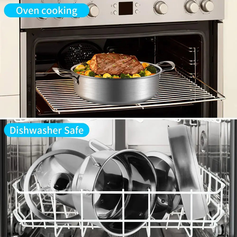 Stainless Steel 7 Piece Pots And Pans Set With Glass Lids Induction Compatible
