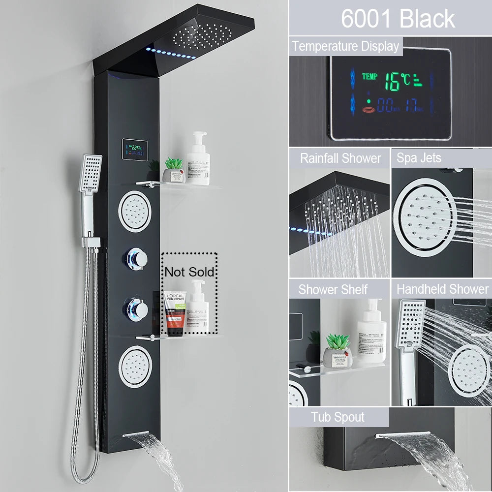 MYQualife LED Light Shower Panel Waterfall Digital Display Shower System